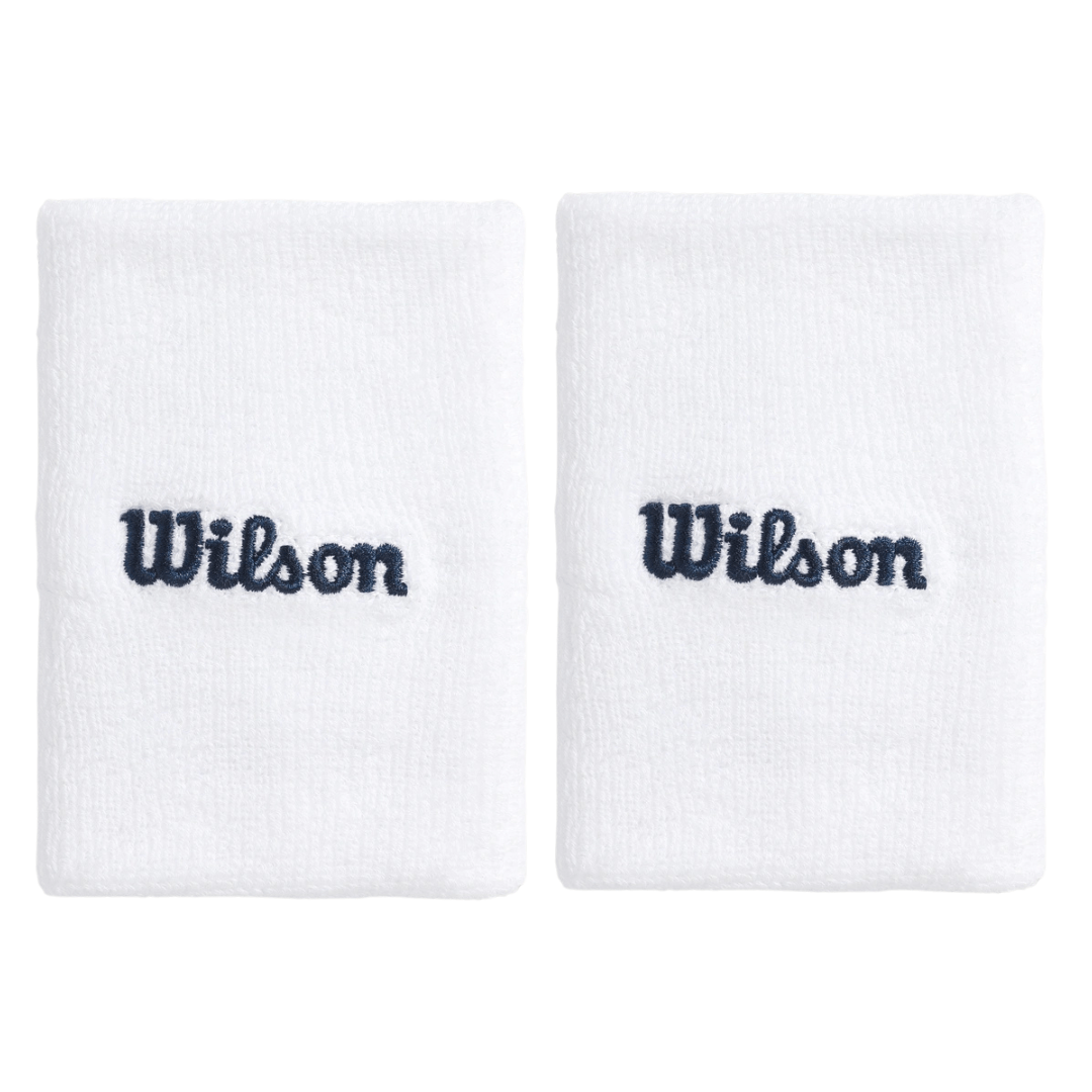 Wilson Wide Terry Wristband Bright White 2-pack for tennis and padel